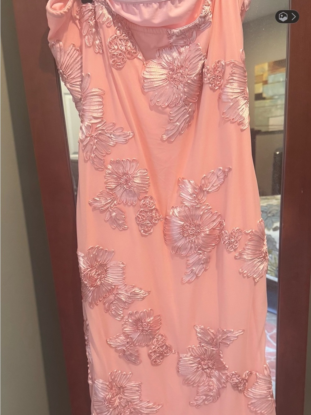 Women’s Pink Floral Embroidered Strapless Midi - Picture 3 of 4